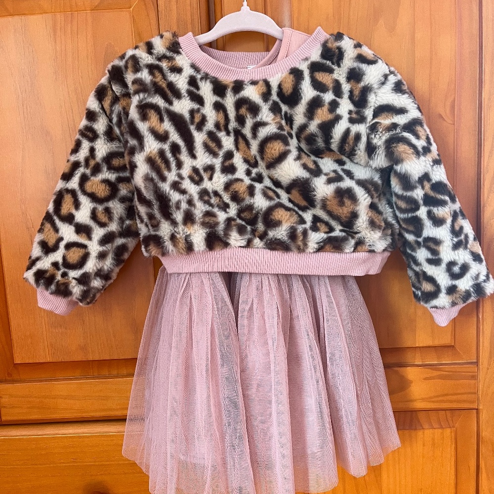 Popatu Faux Leopard and Tulle Dress Set